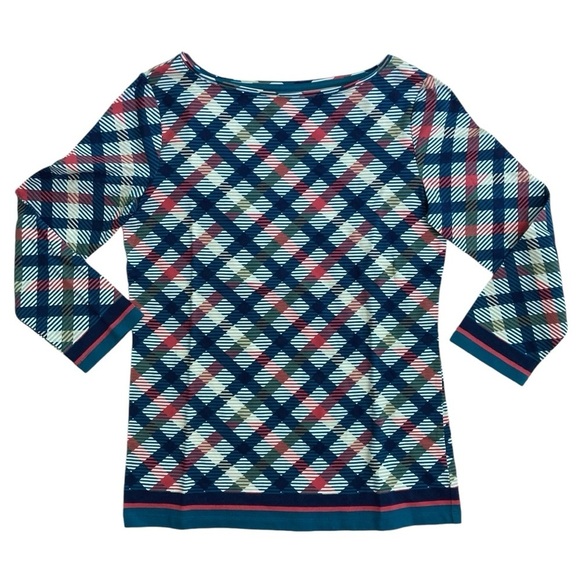 Talbots Tops - NWT Talbots Cotton Bateau Neck Tee - Diamond Print-3/4 Sleeve-Blue/Red/Green-XS